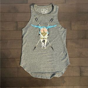 Like new! Chaser Arrow and Horn Boho Gray Tank Top Size S